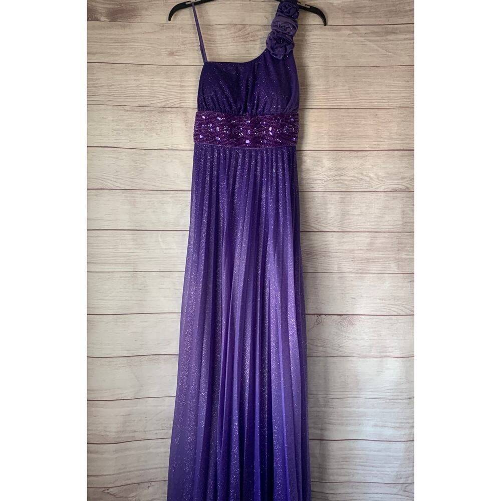 Xtraordinary Purple Ombre Glitter Gown Formal Dress Beaded Band Tie Back Size M
